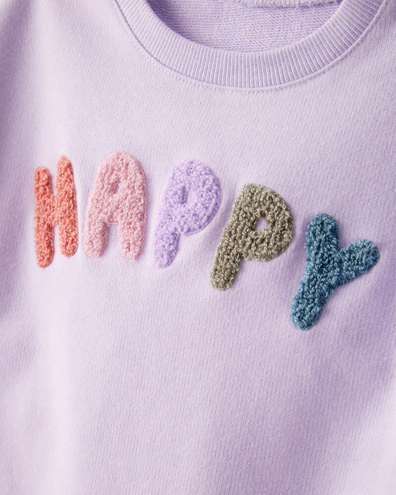 Toddler Girl Happy French Terry Long-Sleeve Pullover Sweatshirt - Purple, image 2 of 4 slides