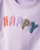 Toddler Girl Happy French Terry Long-Sleeve Pullover Sweatshirt - Purple, image 2 of 4 slides