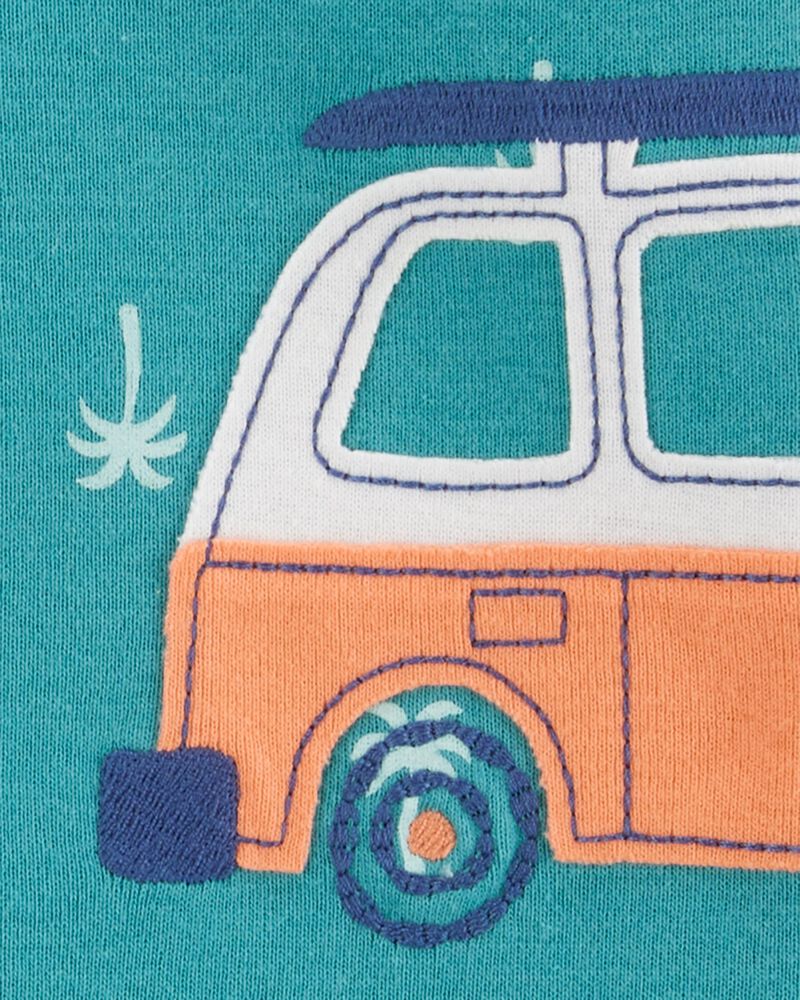 Toddler Boy Car Palm Tree Snug Fit Cotton Footless 1-Piece Pajamas - Turquoise, image 2 of 4 slides