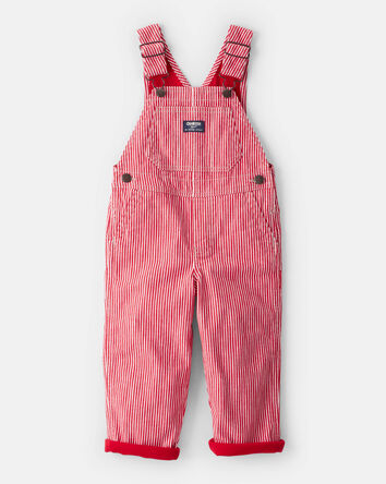Toddler Boy Hickory Stripe Overalls - Red/Ivory, 