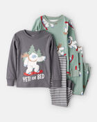Toddler Boy Yeti Print 100% Cotton Long-Sleeve Snug Fit 4-Piece Pajamas - Grey/Green, image 1 of 5 slides
