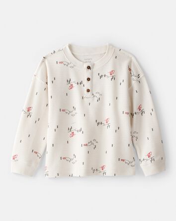 Toddler Boy Skiing Henley T-Shirt - Cream, 