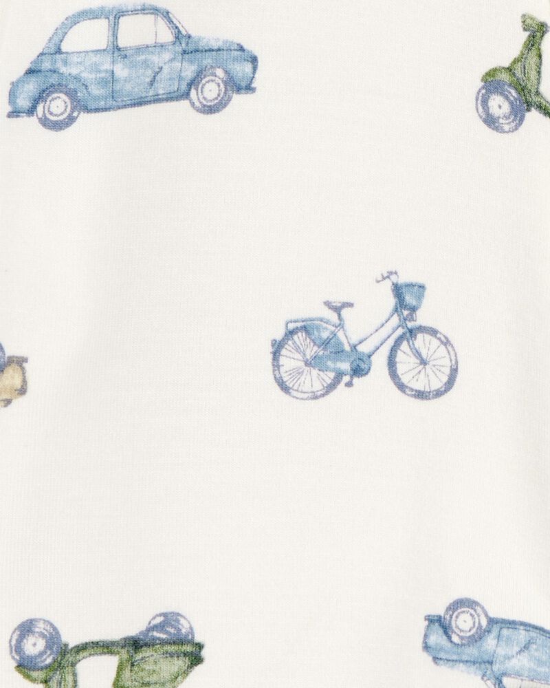 Baby Boy Car Print 2-Way Zip PurelySoft Sleep & Play Pajamas - Ivory, image 4 of 6 slides