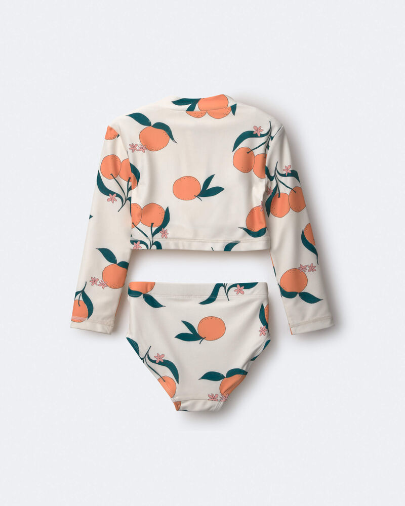 Toddler Girl Half-Zip Long-Sleeve Rashguard Set in Clementine Grove Print - Cream, image 5 of 6 slides