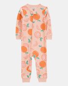Toddler Girl Orange Print Snug Fit Cotton Footless 1-Piece Pajamas - Pink, image 1 of 4 slides
