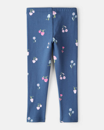 Toddler Girl Floral Cotton Pull-On Stretch Leggings - Blue, 