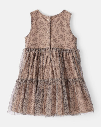 Toddler Girl Leopard Print Sleeveless Tulle Occasion Dress - Brown, 