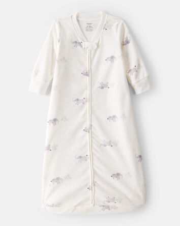 Baby Elephant Print Long-Sleeve Wearable Blanket - White, 