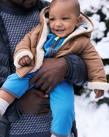 Baby Boy Color Block Fleece Long-Sleeve Jumpsuit - Blue, 