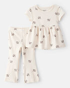 Baby 2-Piece Dog Print Ribbed Tee & Pull-On Pant Set - Ivory, image 1 of 3 slides
