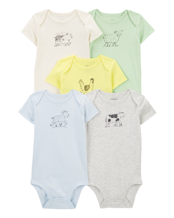 Baby 5-Pack Farm Animal Short Sleeve Bodysuits, 