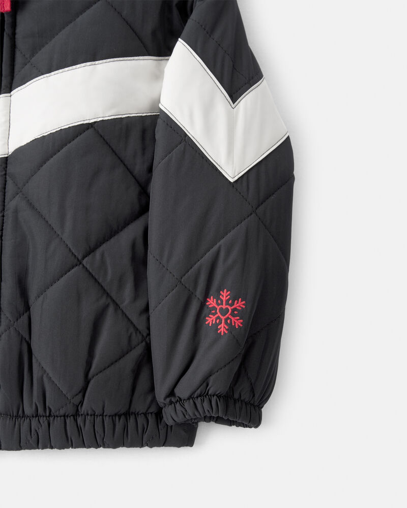 Toddler Girl Color Block Puffer Jacket - Black, image 3 of 5 slides