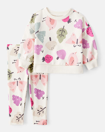 Baby Girl Butterfly Long-Sleeve Cotton Tee & Pant Set - Ivory, 
