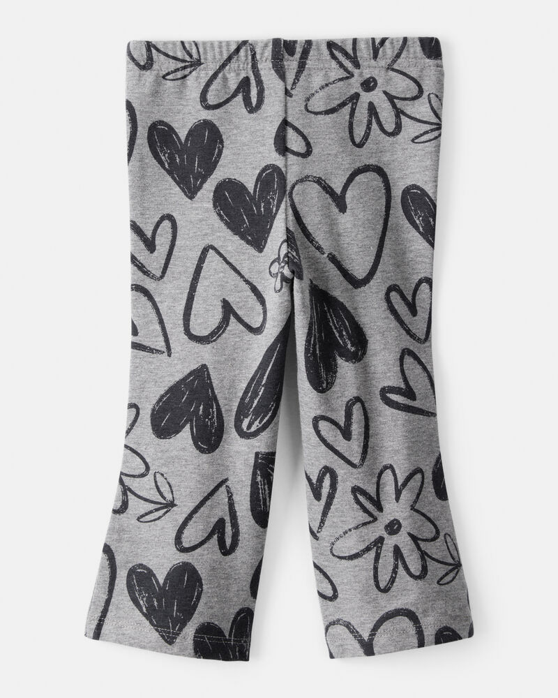 Baby Girl Heart Pull-On Flare Stretch Rib Leggings - Grey, image 2 of 4 slides