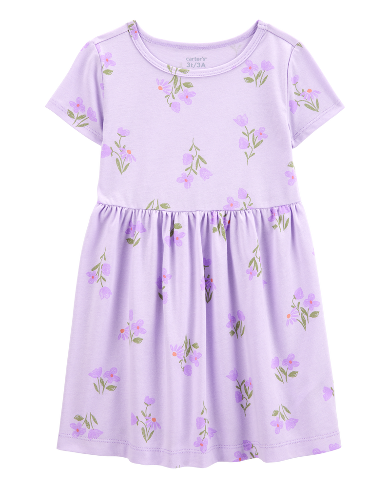 Toddler Girl Floral Short-Sleeve Dress - Purple, image 1 of 4 slides