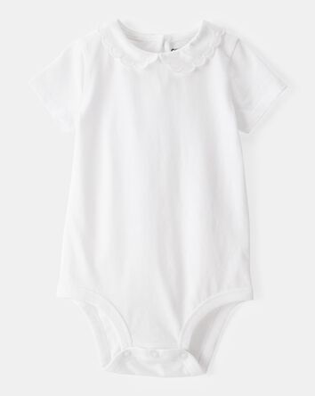 Baby Scalloped Collar Short-Sleeve Bodysuit - White, 