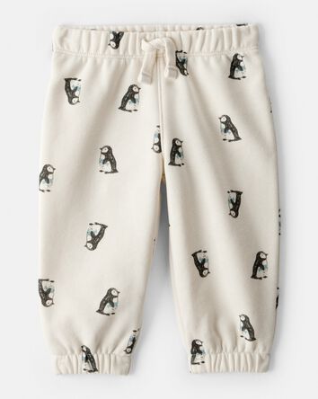 Baby Boy DayDream Fleece Penguin Print Pants - Cream, 