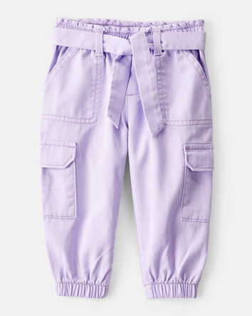 Baby Girl Cotton Cargo Joggers - Purple, 