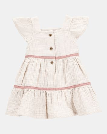 Baby Girl Striped Tiered Dress - White/Pink, 