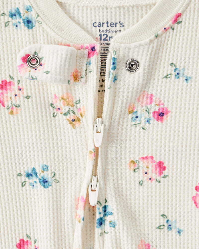 Baby Girl Floral Cotton Long-Sleeve Snug Fit 1-Piece Pajamas - White, image 2 of 4 slides