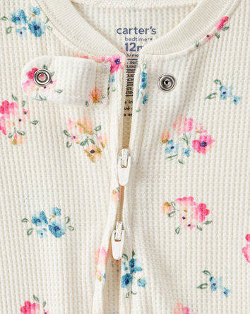 Baby Girl Floral Cotton Long-Sleeve Snug Fit 1-Piece Pajamas - White, 