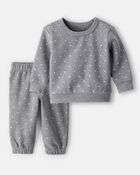 Baby Girl 2-Piece DayDream Fleece Polka Dot Sweatshirt & Pant Set - Grey, image 1 of 6 slides