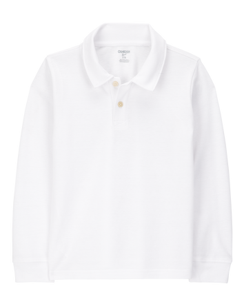 Boys Pique Long-Sleeve Polo Shirt - White, 