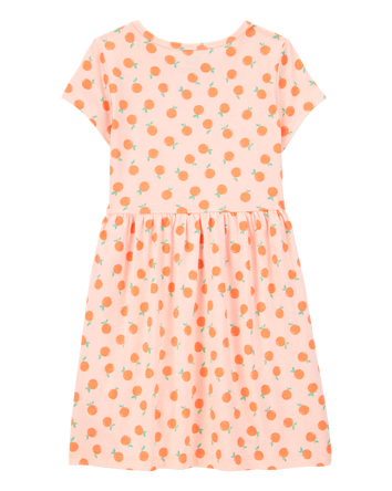 Girls Orange Print Short-Sleeve Dress, 