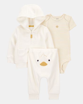 Baby 3-Piece Duck Little Cardigan Set - Ivory, 