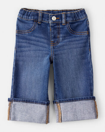 Baby Girl Denim Wide-Leg Cuff Jeans - Blue, 