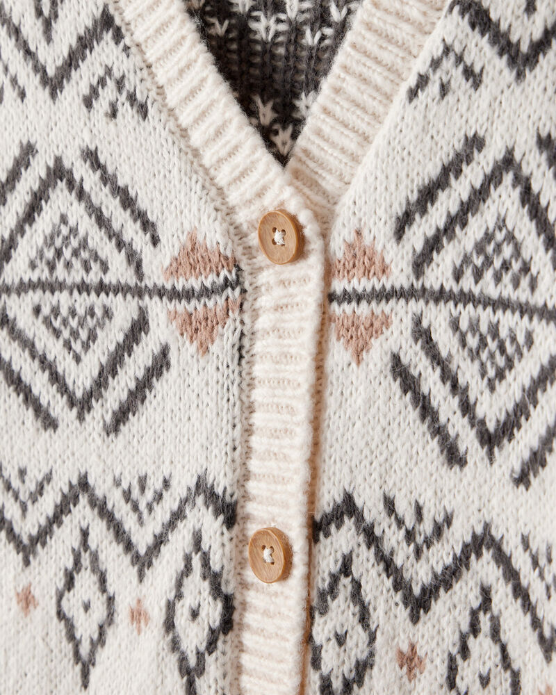 Toddler Girl Fair Isle Long-Sleeve Cardigan Sweater - Ivory, image 2 of 4 slides