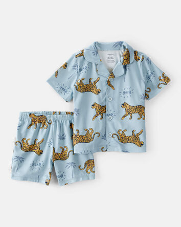 Toddler Boy 2-Piece Leopard Loose Fit Coat-Style Pajamas - Blue, 