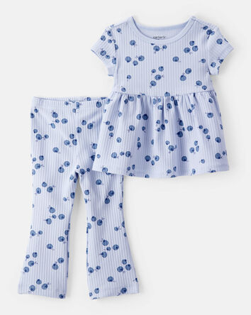 Baby 2-Piece Blueberry Ribbed Tee & Pull-On Pant Set - Blue, 