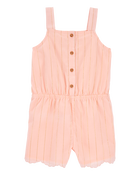 Toddler Boho Button-Up Crinkle Romper - Coral, image 1 of 3 slides