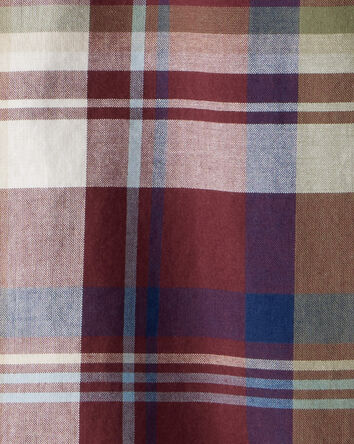 Boys Plaid Cotton Long-Sleeve Button-Down Shirt - Burgundy, 