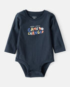 Baby Boy Cotton Long-Sleeve Graphic Bodysuit - Navy Blue, image 1 of 3 slides