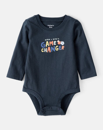 Baby Boy Cotton Long-Sleeve Graphic Bodysuit - Navy Blue, 