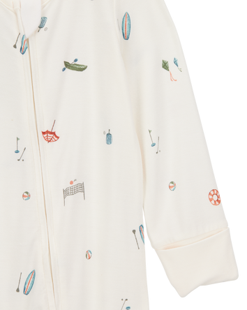 Baby Girl Camp Print 2-Way Zip PurelySoft Convertible Foot Sleep & Play Pajamas - Ivory, 
