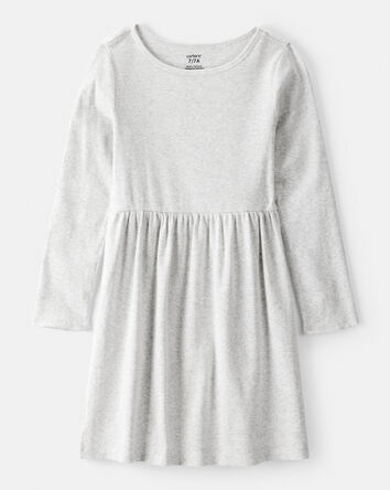 Girls Long Sleeve Cotton Dress - Grey, 
