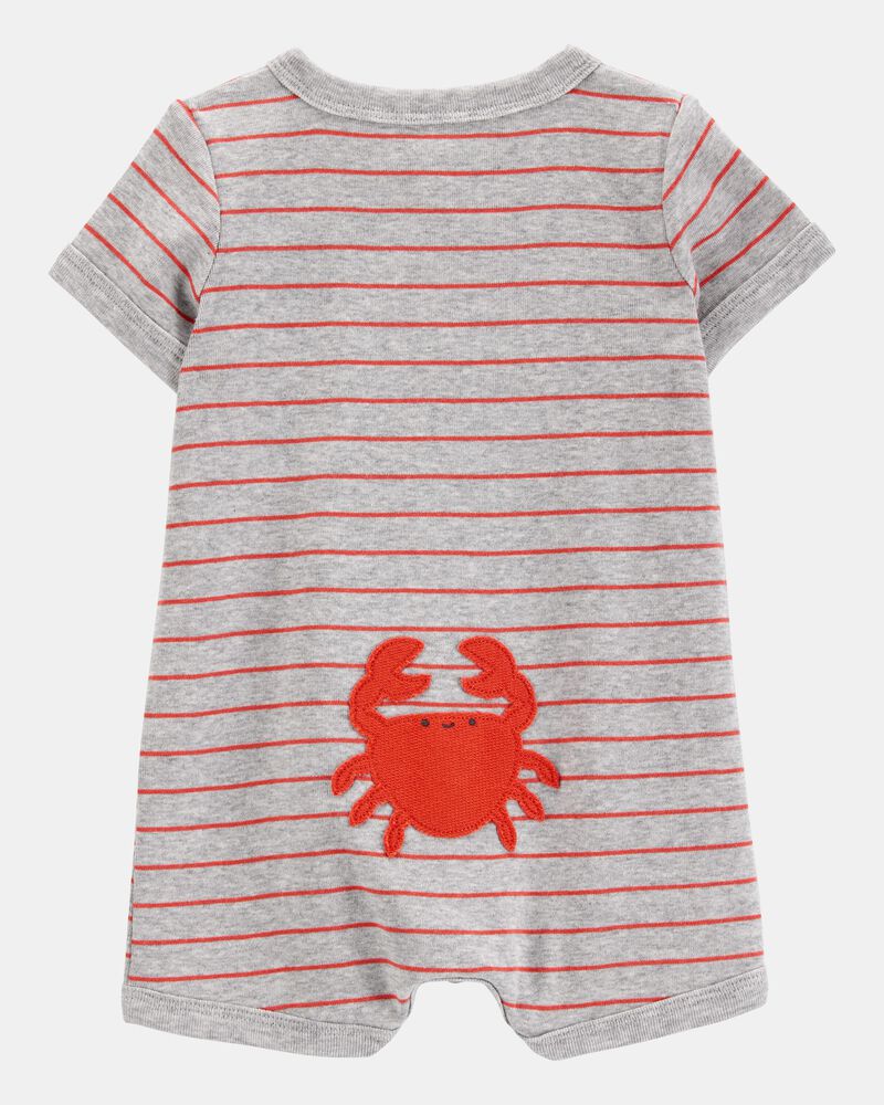 Baby Boy Crab Striped Cotton Blend Short-Sleeve Romper, image 2 of 4 slides