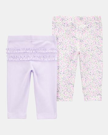 Baby Girl 2-Pack Floral Pull-On Pants - Purple, 