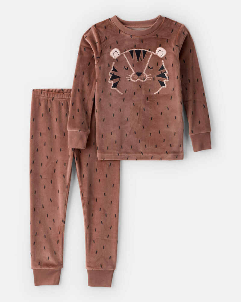 Toddler Boy Tiger Print DreamPlush Long-Sleeve Snug Fit 2-Piece Pajamas - Brown, image 1 of 4 slides