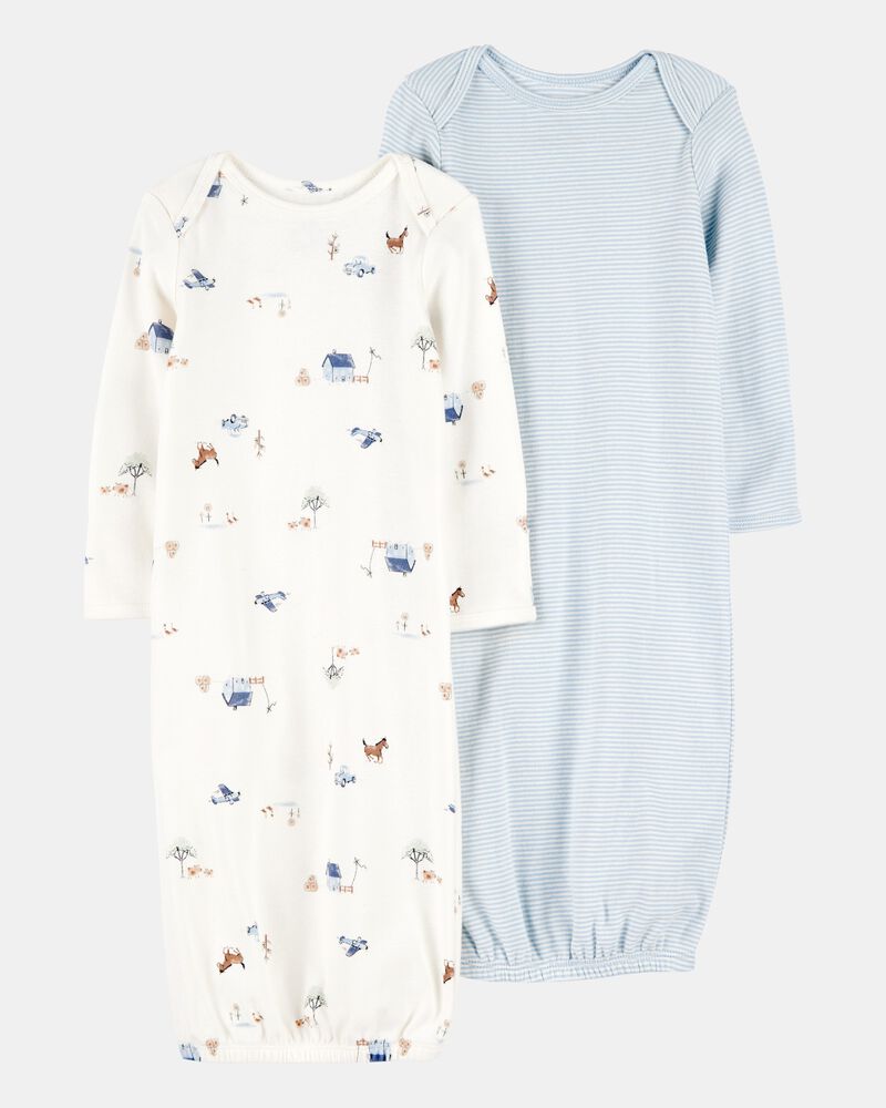 Baby 2-Pack Sleeper Gowns - Blue/White, image 1 of 5 slides