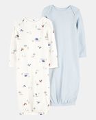 Baby 2-Pack Sleeper Gowns - Blue/White, image 1 of 5 slides