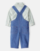 Baby Boy Checkered Print Bodysuit Overall Set - Blue/Green, image 2 of 6 slides