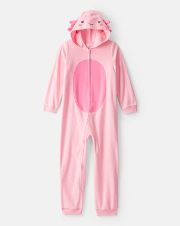 Girls Axolotl Fleece Hooded Zip-Up 1-Piece Pajama Jumpsuit - Pink, 