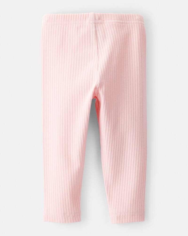 Baby Girl Cotton Ribbed Stretch Leggings - Pink, image 2 of 4 slides