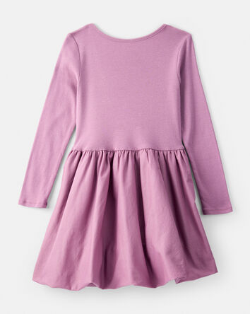Girls Long Sleeve Cotton Bubble Dress - Purple, 