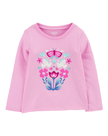 Toddler Girl Butterfly-Print  Long-Sleeve Graphic Tee - Pink, 