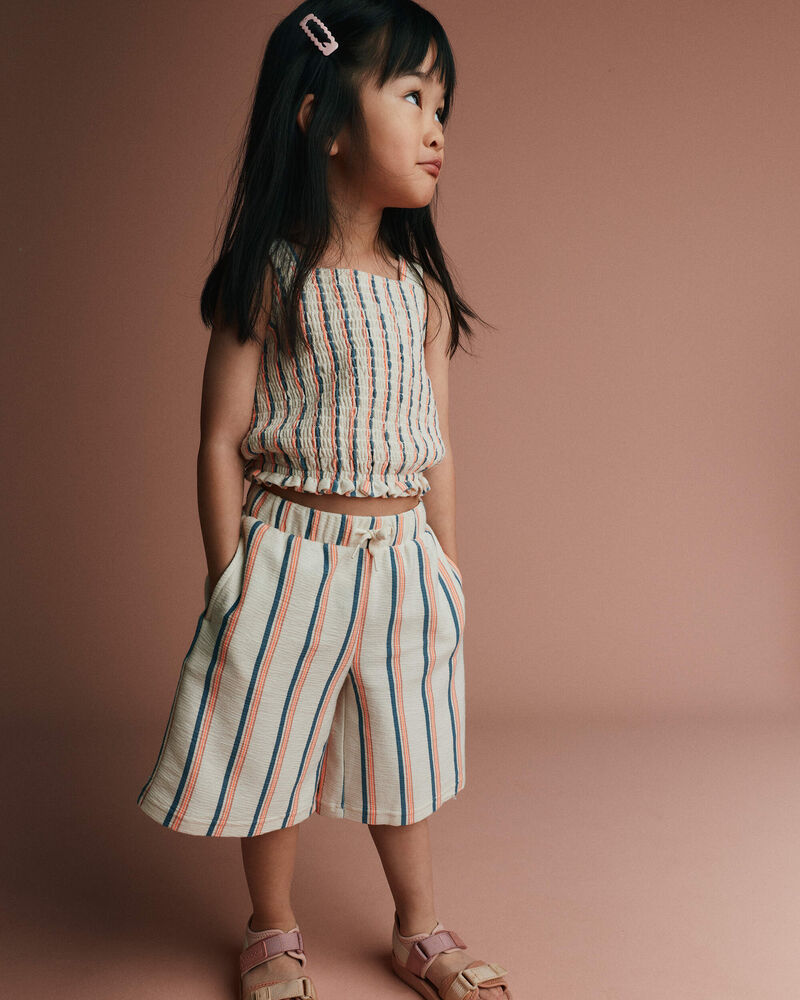 Toddler Girl Wide-Leg Capri Pant in Stripes - Cream, image 1 of 7 slides